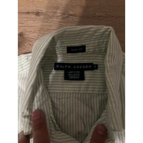 Ralph Lauren Womens Green Striped Long Sleeve Button Up Size 6 Slim Fit - Picture 3 of 3